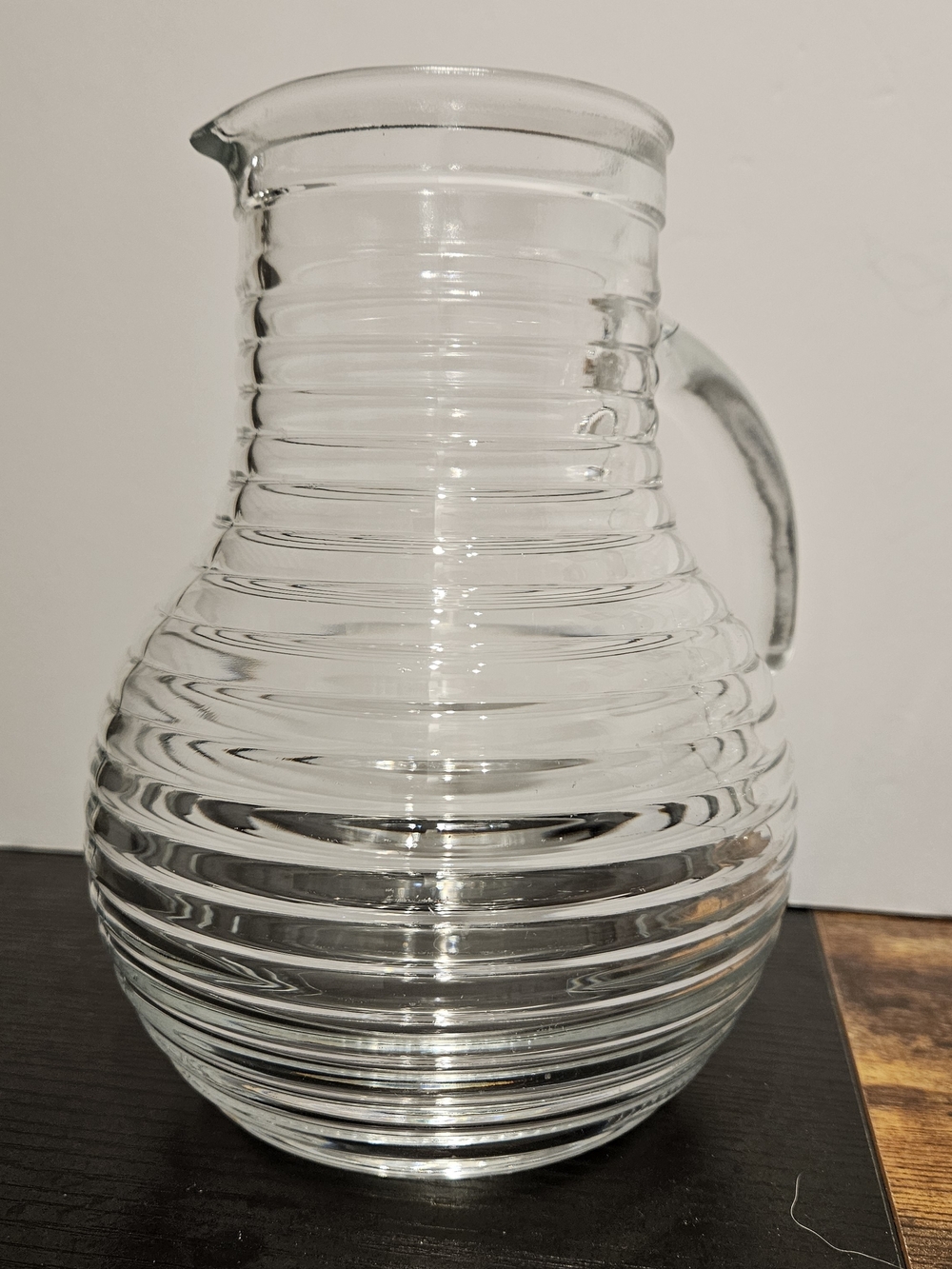 Clear Ribbed Glass Pitcher - Made In Italy Flouresce Properties